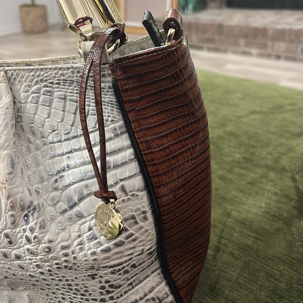 Brahmin White and Brown Croc-Embossed Satchel - Picture 4 of 15